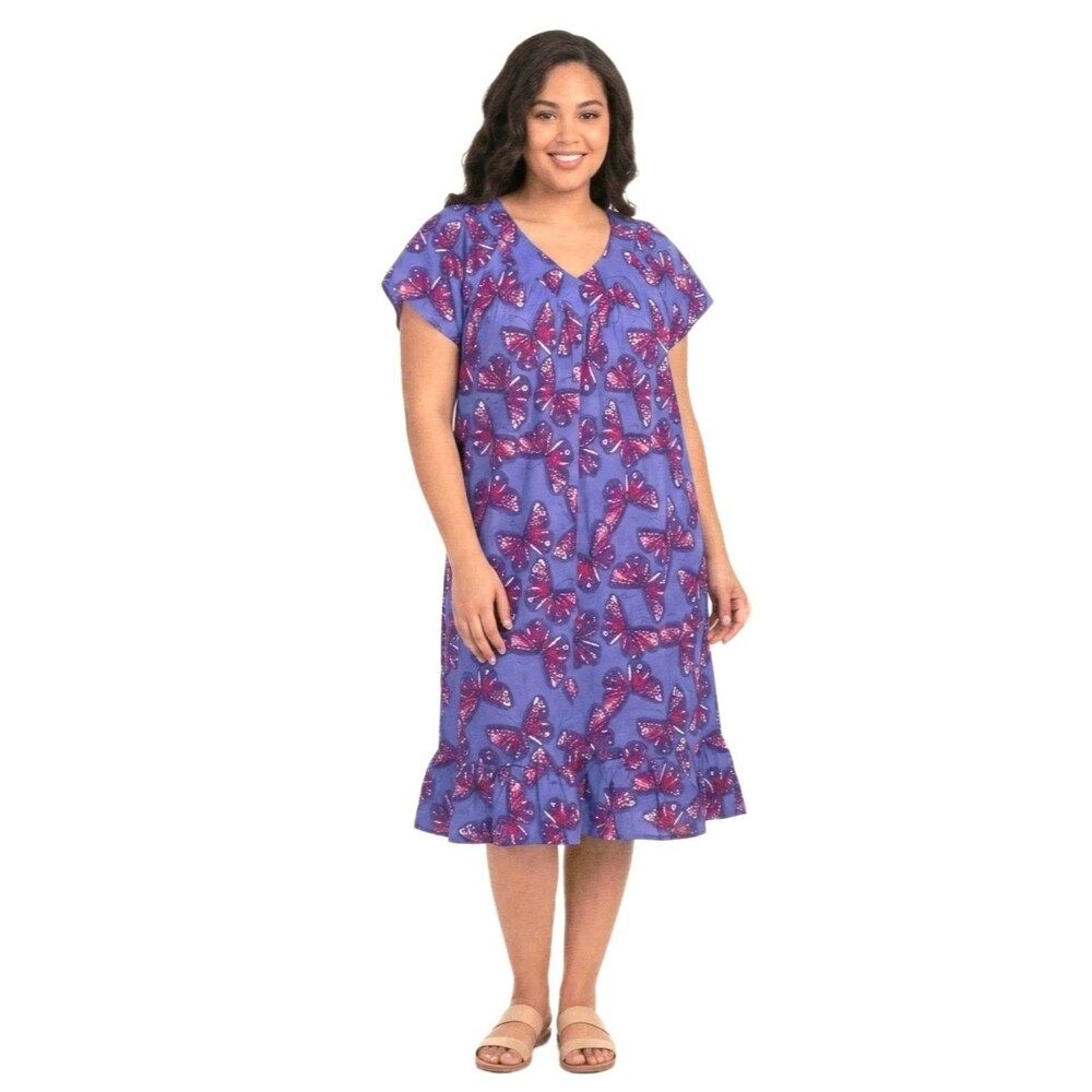 Anthony Richard’s Purple Butterfly Mumu Midi Patio House Dress Women's Size 1X